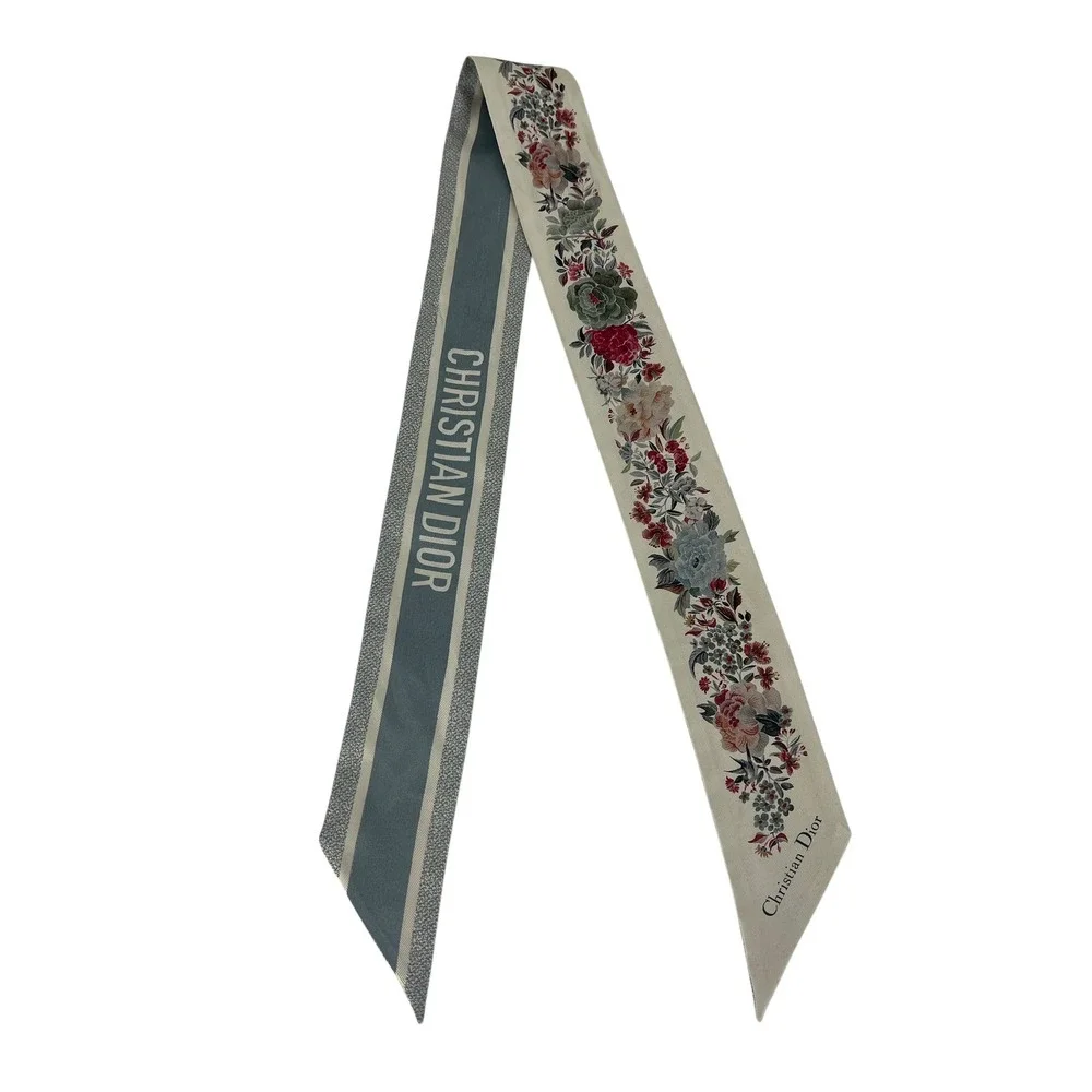 Christian Dior Toile de Jouy‎ Floral Silk Mitzah Scarf Beige Multicolor